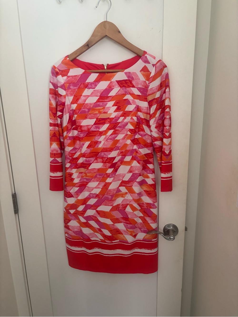 Vince Camuto Red, Pink & Orange Geometric Shift Dress